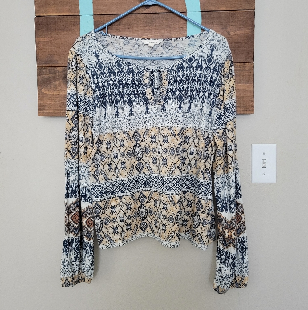 LUCKY BRAND Multicolor Long Sleeve Peasant Blouse Size Large